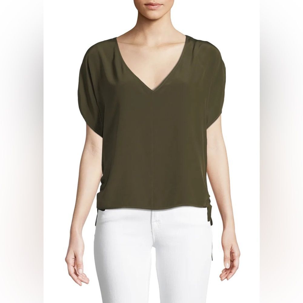 Milly Womenโs Sz Small Dark Green Viscose Silk Blend Tie-Hem Dolman Top